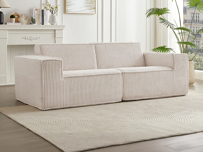 3-seters sofa i beige kordfløyel LUNEKO