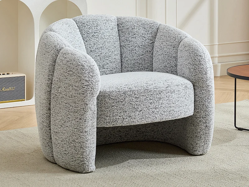 Fauteuil coquillage en tissu chenille gris DELIPO