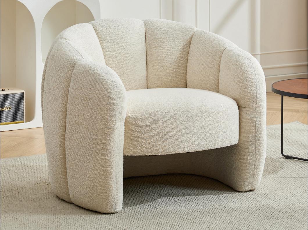 Fauteuil coquillage en tissu chenille beige DELIPO