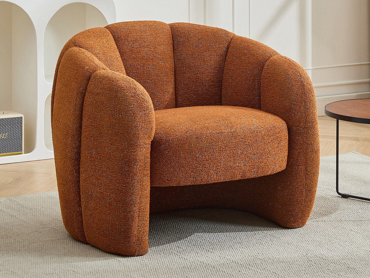 Fauteuil Pivotant Tissu Chenille FEDOTE – Couleur Terracotta, Structure Métal Et Contreplaqué, Charge Max 120 Kg