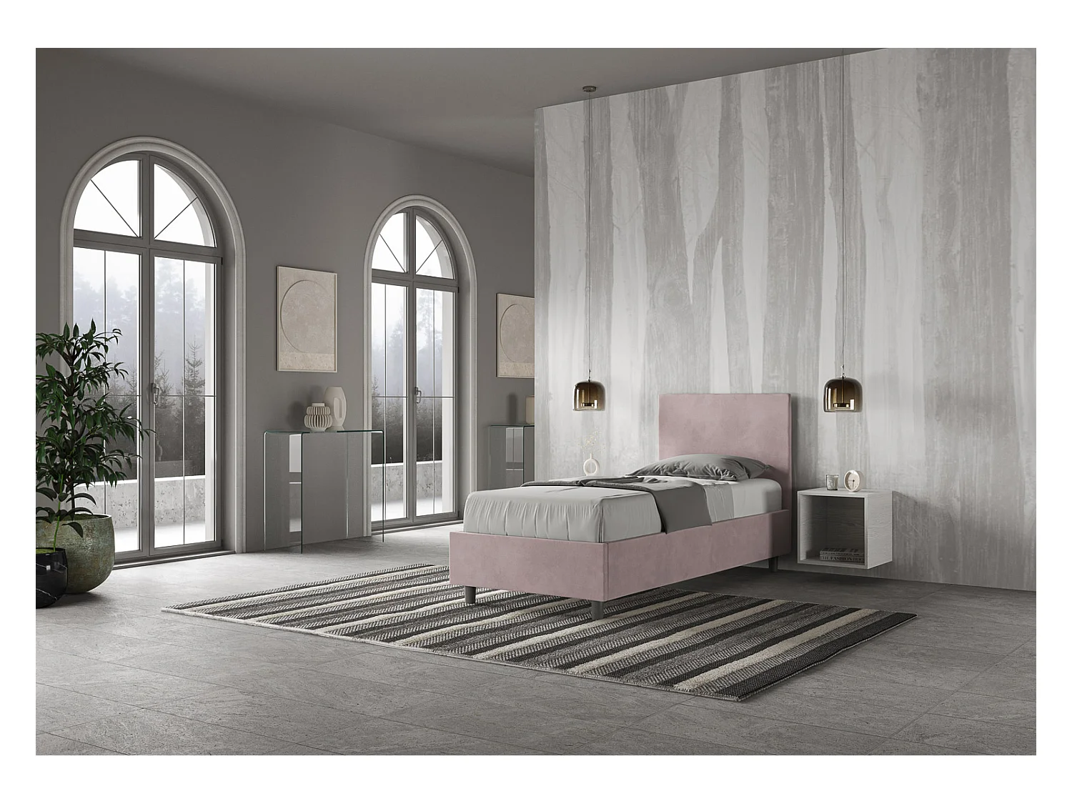 Lit Adèle avec sommier rembourré en microfibre glycine 80x190