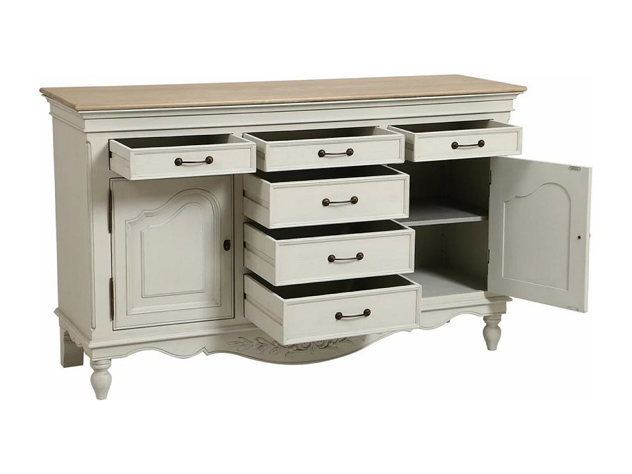 Buffet bas 2 portes 6 tiroirs MDF Blanc - Romance Interior's