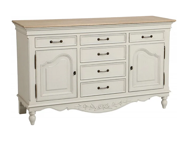 Buffet bas 2 portes 6 tiroirs MDF Blanc - Romance Interior's