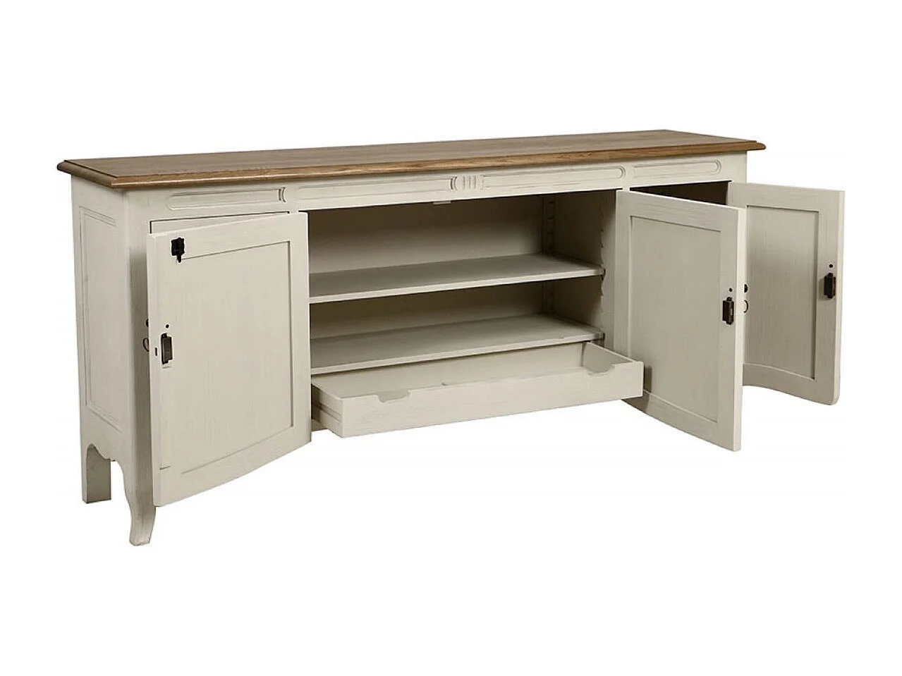 Buffet bas 4 portes 1 tiroir Bois Blanc - Manoir Interior's