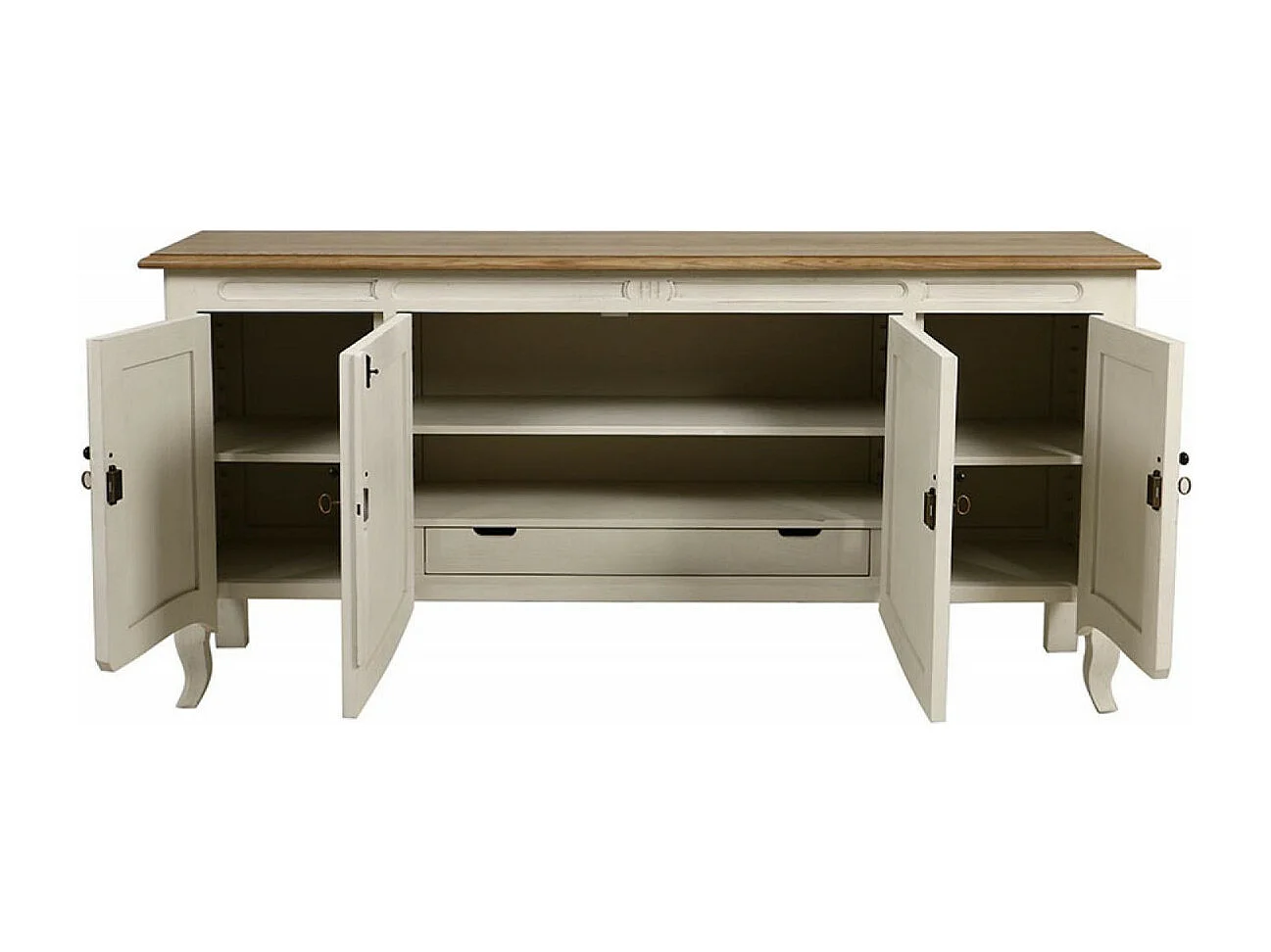 Buffet bas 4 portes 1 tiroir Bois Blanc - Manoir Interior's