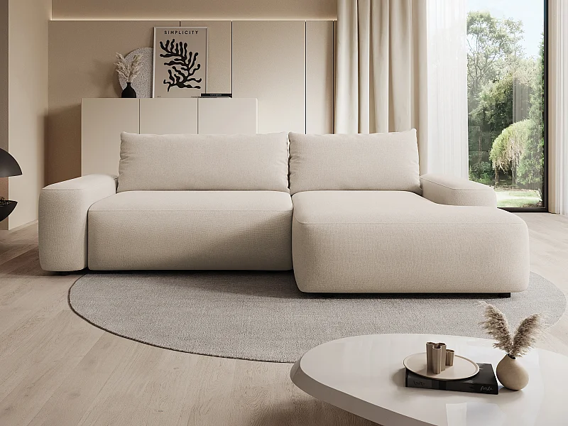 Divano letto in Tessuto testurizzato Beige - angolo a destra - DAVISO