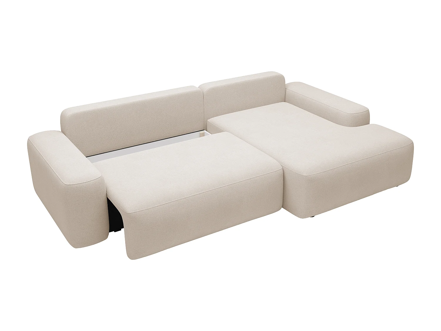 Canapé d'angle droit convertible en tissu texturé beige DAVISO