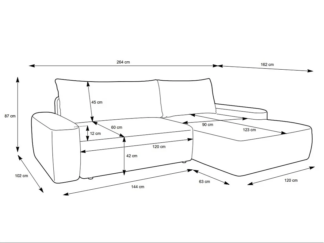Ecksofa mit Schlaffunktion - Ecke rechts - Strukturstoff - Beige - DAVISO