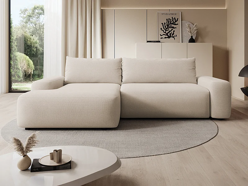 Divano letto in Tessuto testurizzato Beige - angolo a sinistra - DAVISO