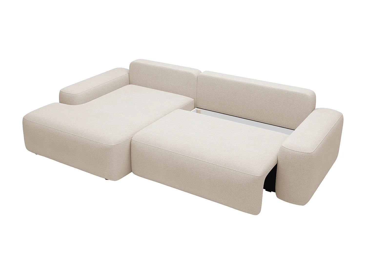 Canapé d'angle gauche convertible en tissu texturé beige DAVISO