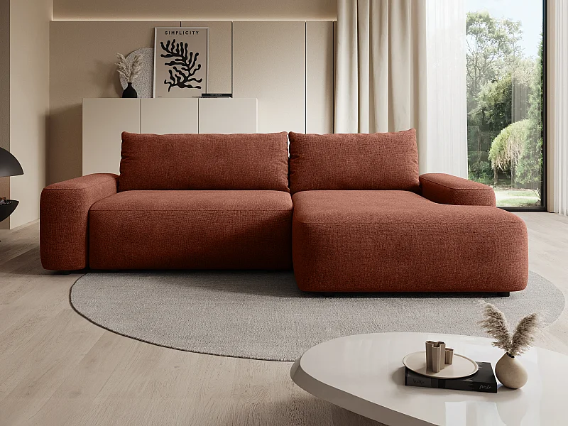 Divano letto angolo a destra in Tessuto testurizzato Terracotta - DAVISO