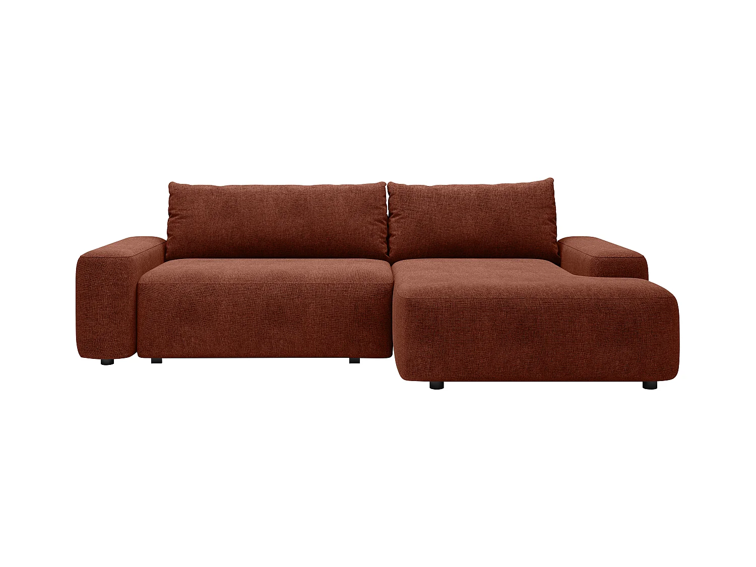 Slaapbank met hoek rechts van terracottakleurige stof met textuur DAVISO