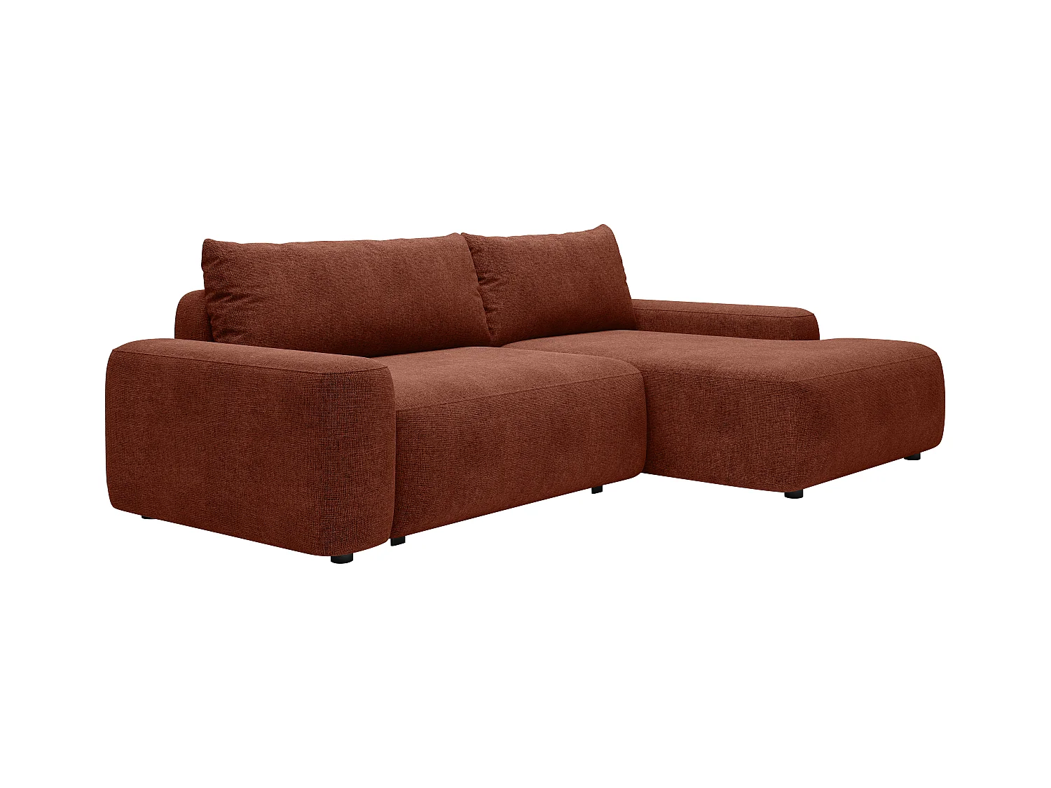 Slaapbank met hoek rechts van terracottakleurige stof met textuur DAVISO