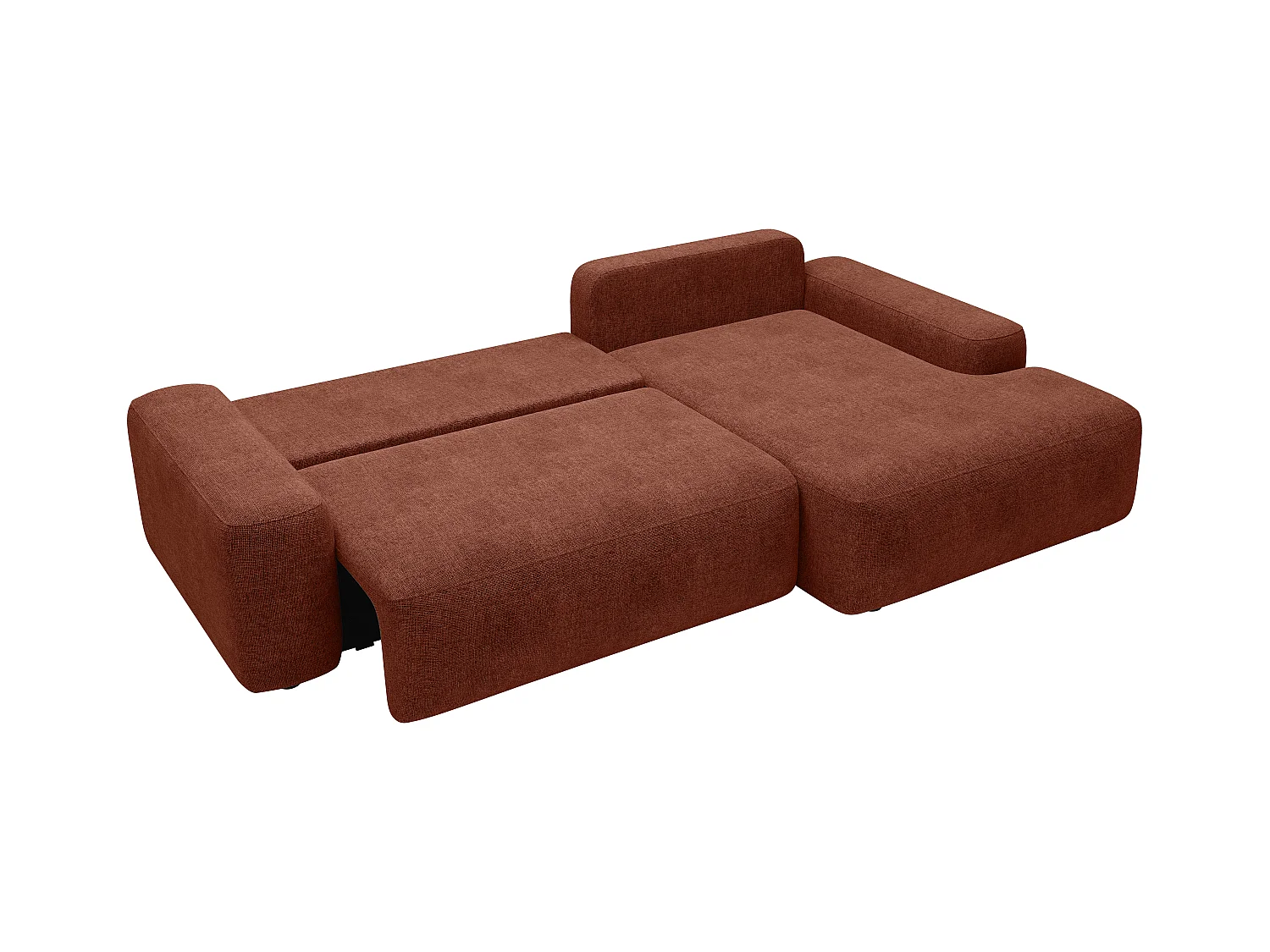 Slaapbank met hoek rechts van terracottakleurige stof met textuur DAVISO