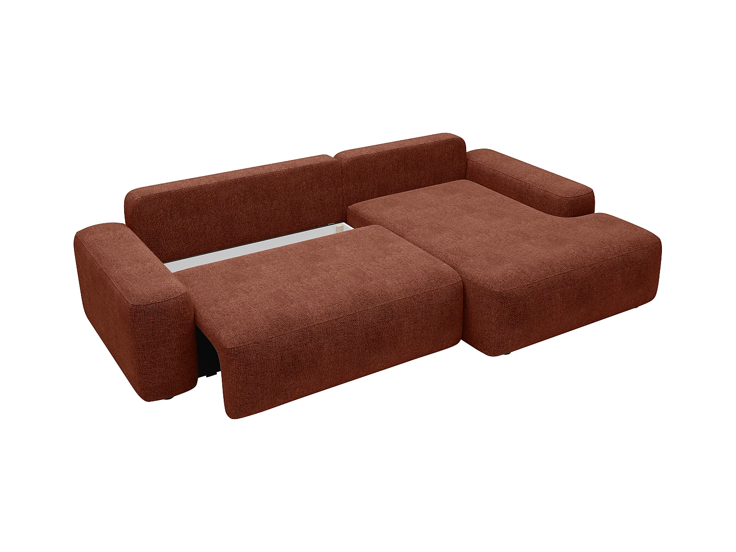 Slaapbank met hoek rechts van terracottakleurige stof met textuur DAVISO