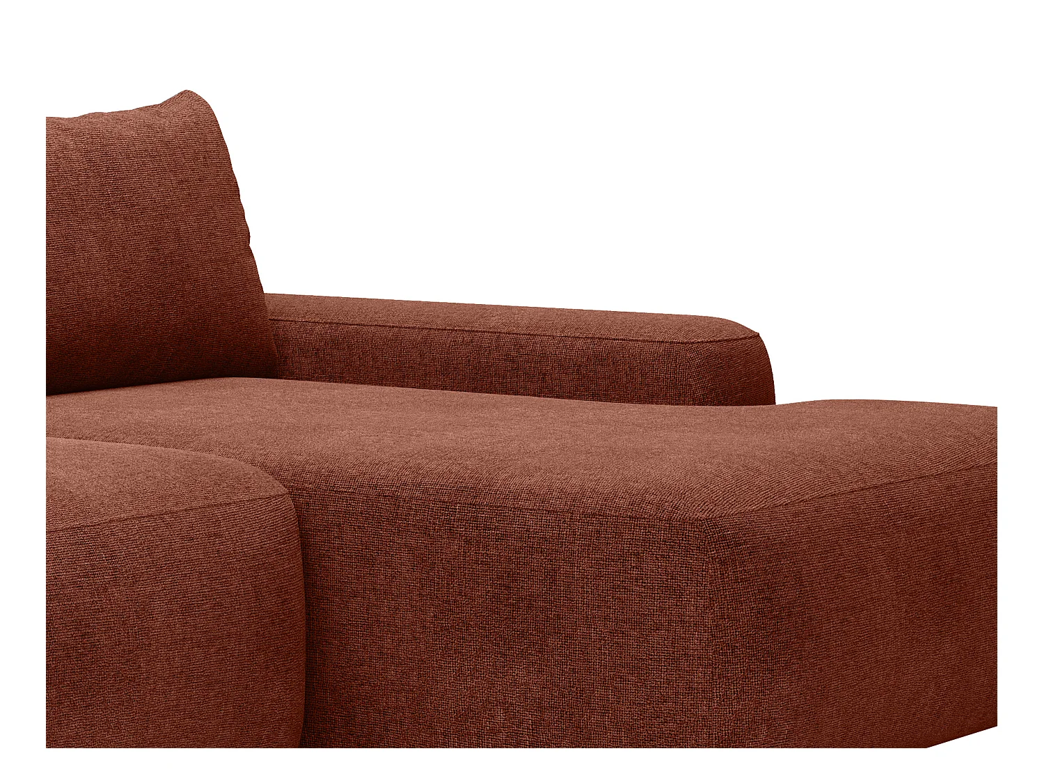 Slaapbank met hoek rechts van terracottakleurige stof met textuur DAVISO