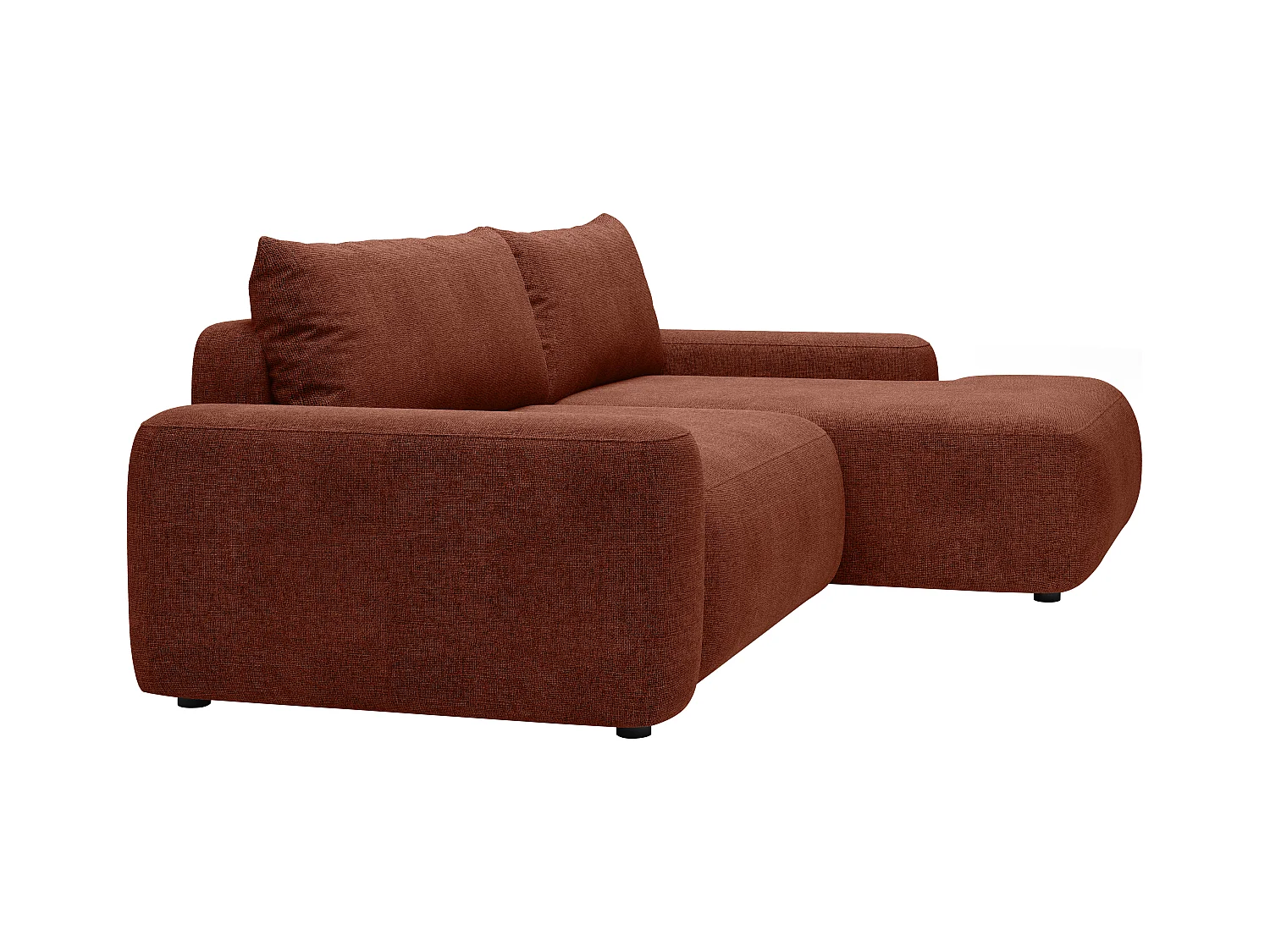 Slaapbank met hoek rechts van terracottakleurige stof met textuur DAVISO