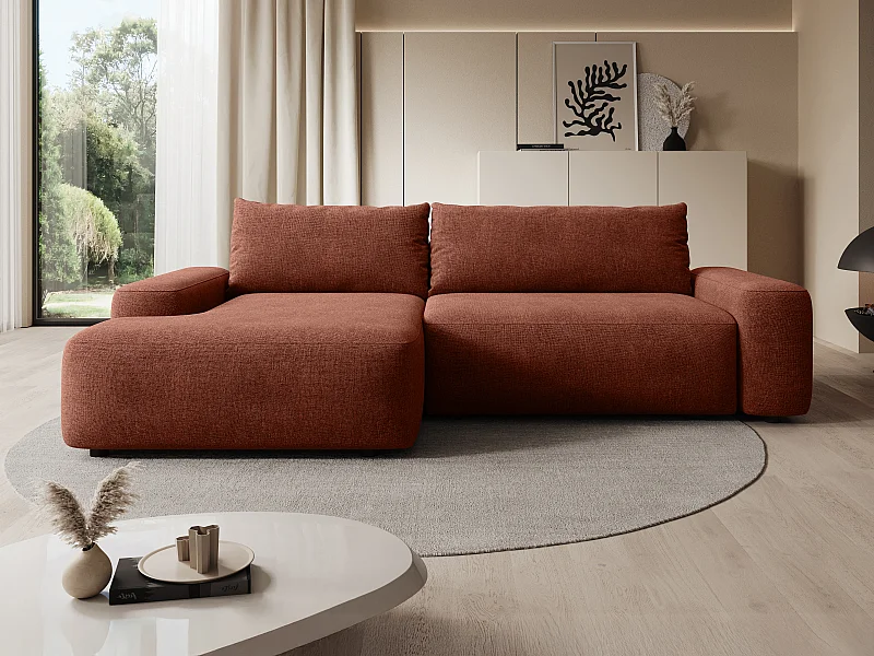 Ecksofa mit Schlaffunktion - Ecke links - Strukturstoff - Terracotta - DAVISO