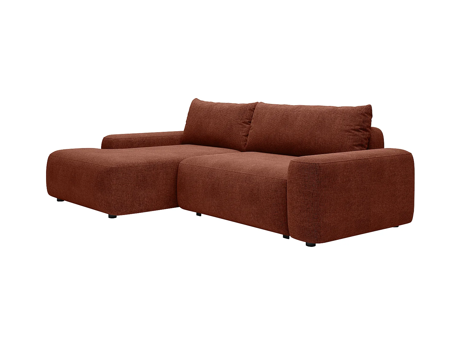 Slaapbank met hoek links van terracottakleurige stof met textuur DAVISO