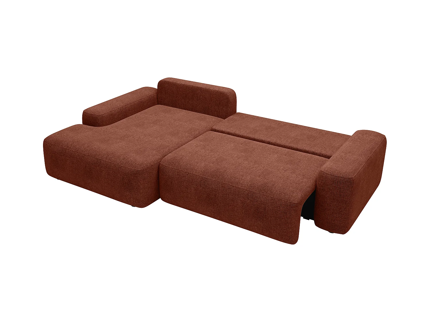 Slaapbank met hoek links van terracottakleurige stof met textuur DAVISO