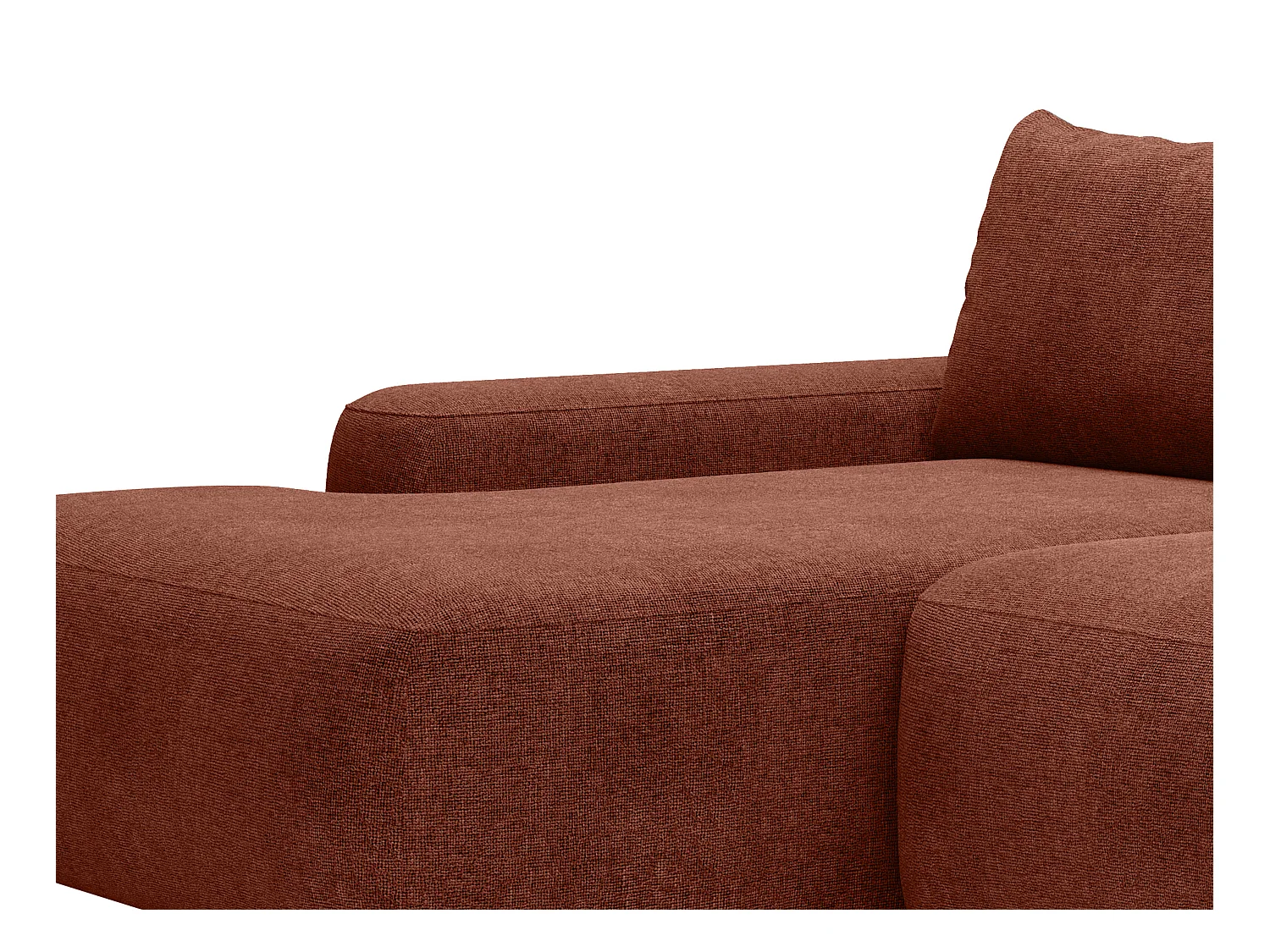 Slaapbank met hoek links van terracottakleurige stof met textuur DAVISO