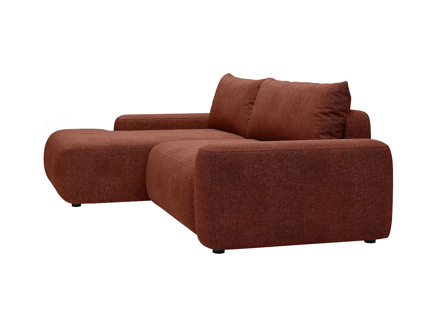 Slaapbank met hoek links van terracottakleurige stof met textuur DAVISO