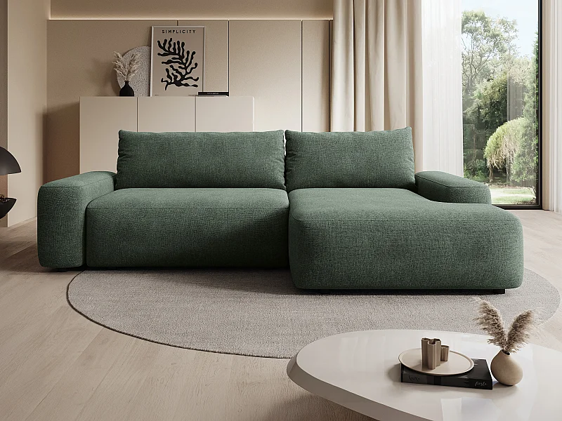 Divano letto in Tessuto testurizzato Verde - Angolo a destra - DAVISO
