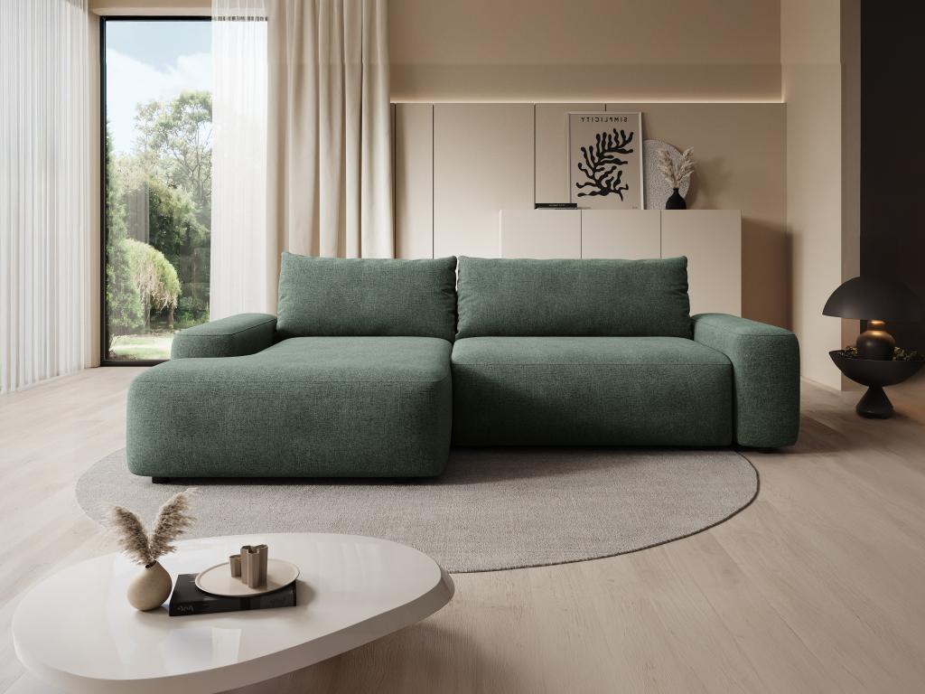 Ecksofa mit Schlaffunktion - Ecke links - Strukturstoff - Grün - DAVISO günstig online kaufen