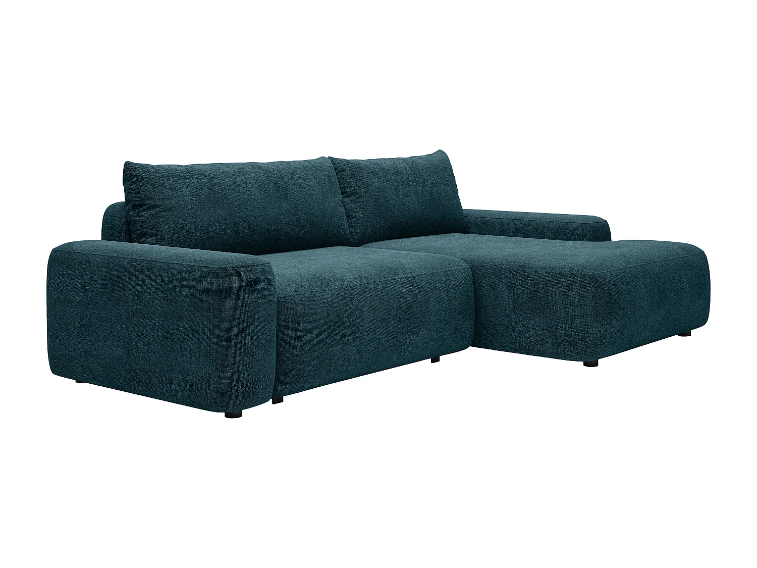 Canapé d'angle droit convertible en tissu texturé bleu DAVISO