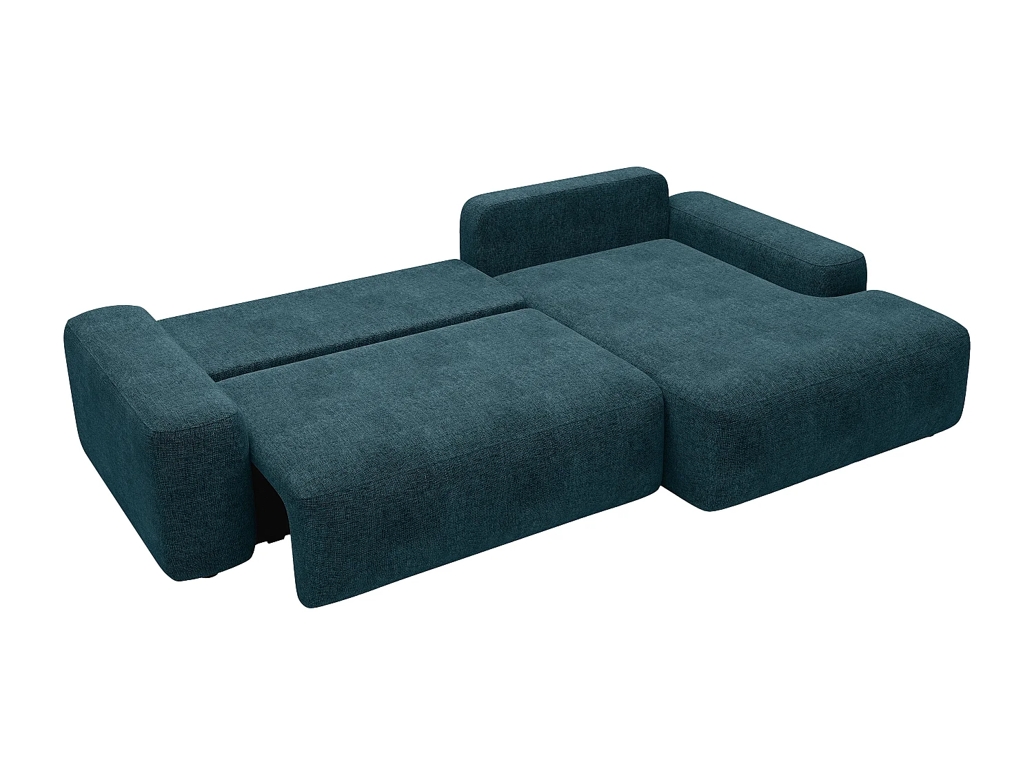 Canapé d'angle droit convertible en tissu texturé bleu DAVISO