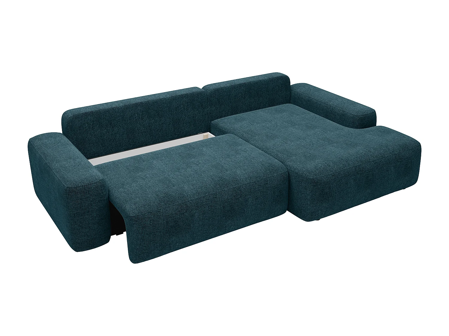 Höger hörnsoffa bäddbar i texturerat blått tyg DAVISO