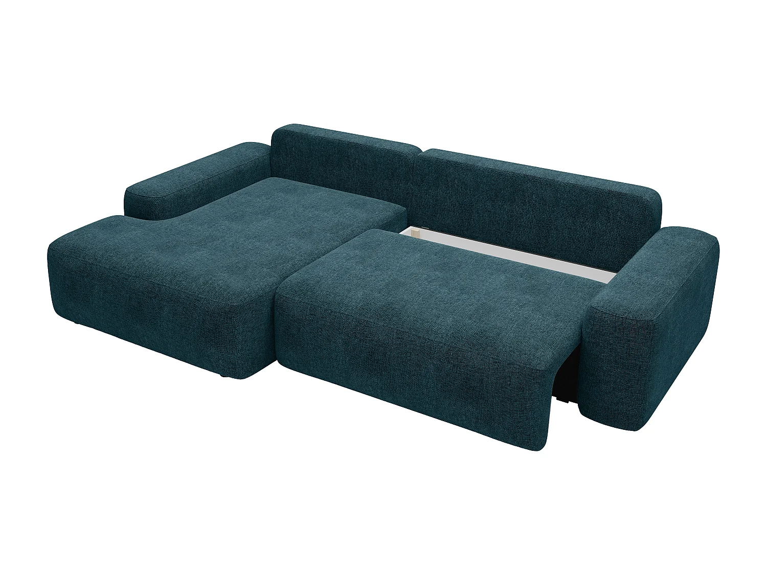 Slaapbank met hoek links van blauwe stof met textuur DAVISO