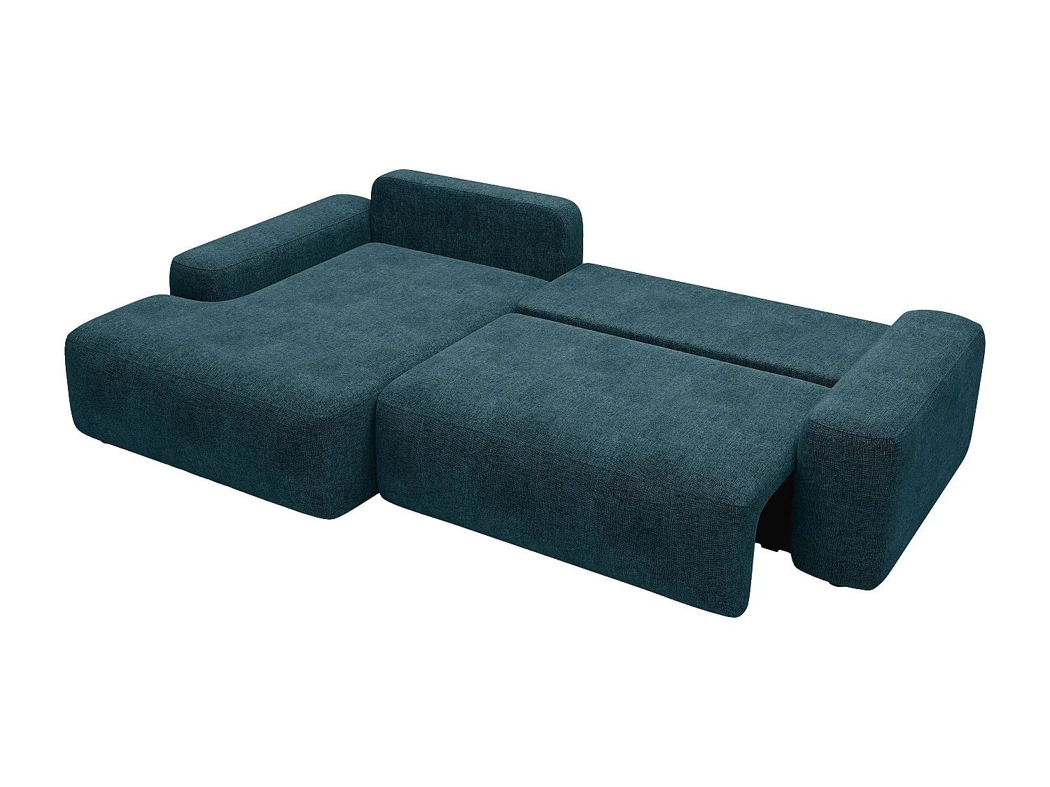 Slaapbank met hoek links van blauwe stof met textuur DAVISO