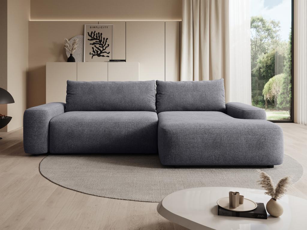 Canapé d'angle droit convertible en tissu texturé gris DAVISO