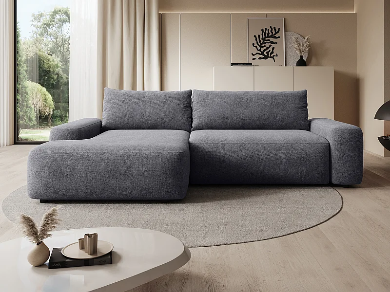 Canapé d'angle gauche convertible en tissu texturé gris DAVISO