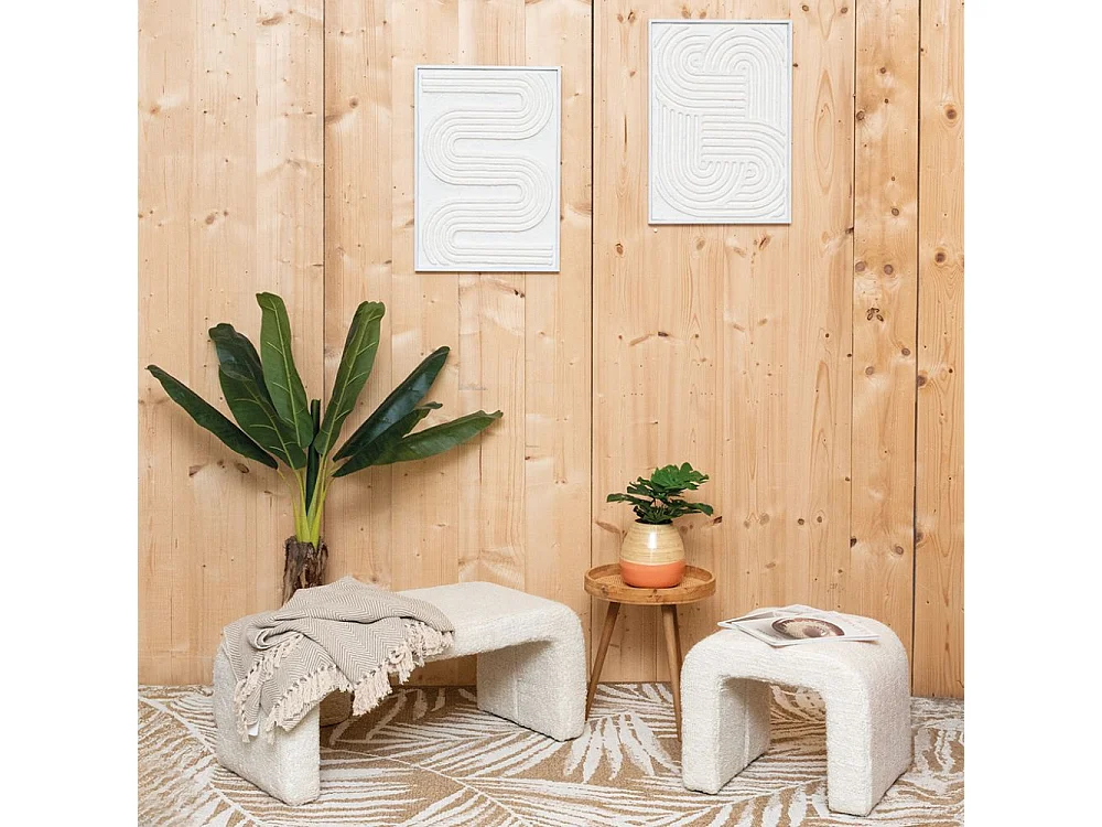 Pouf blanc tissu bouclettes L 40 cm