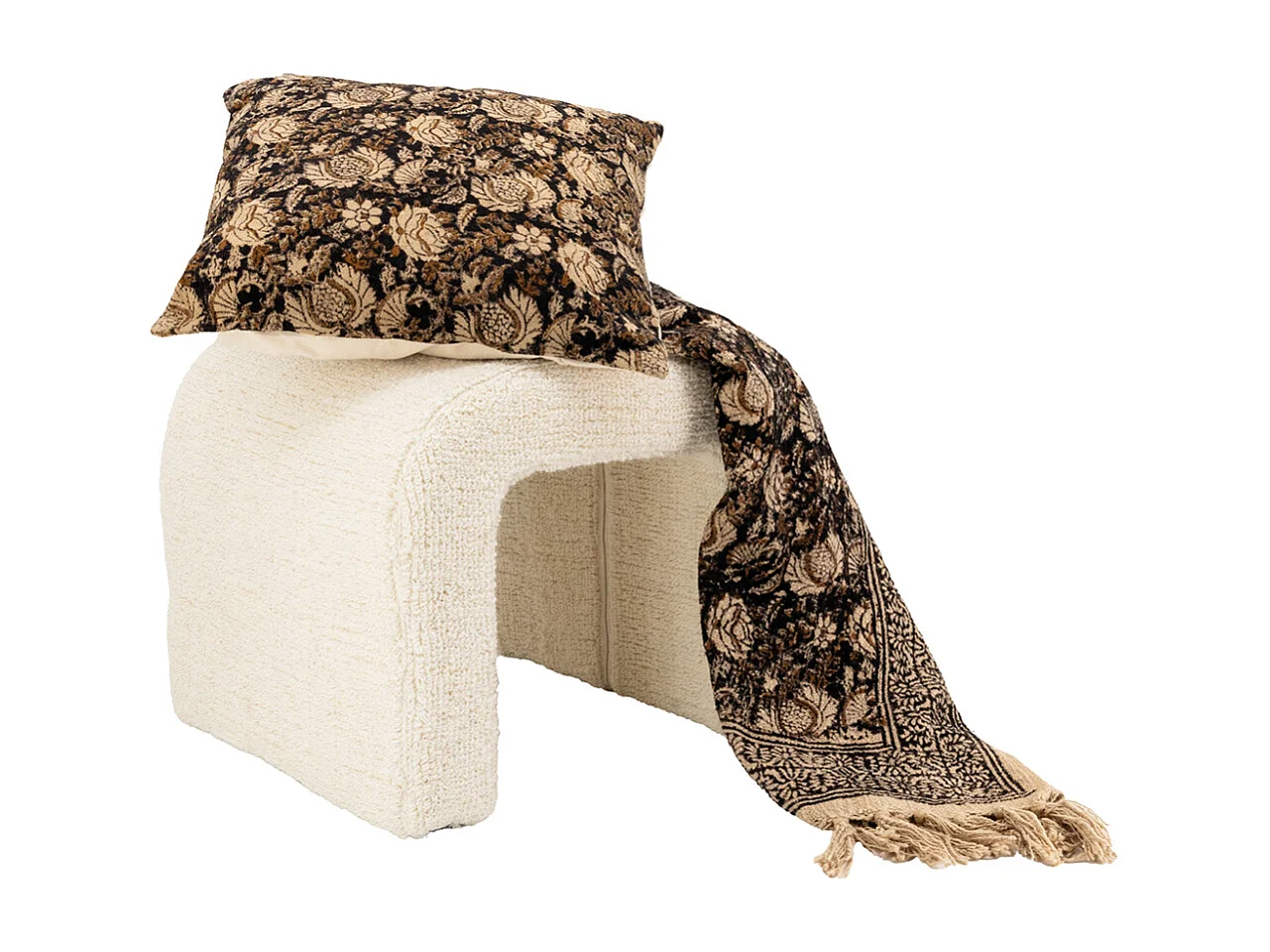 Pouf blanc tissu bouclettes L 40 cm