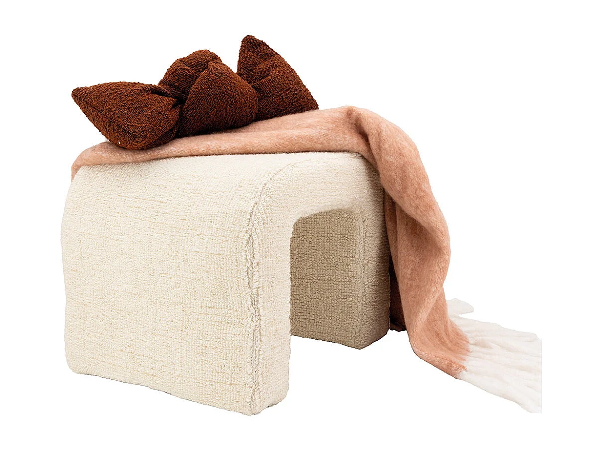 Pouf blanc tissu bouclettes L 40 cm