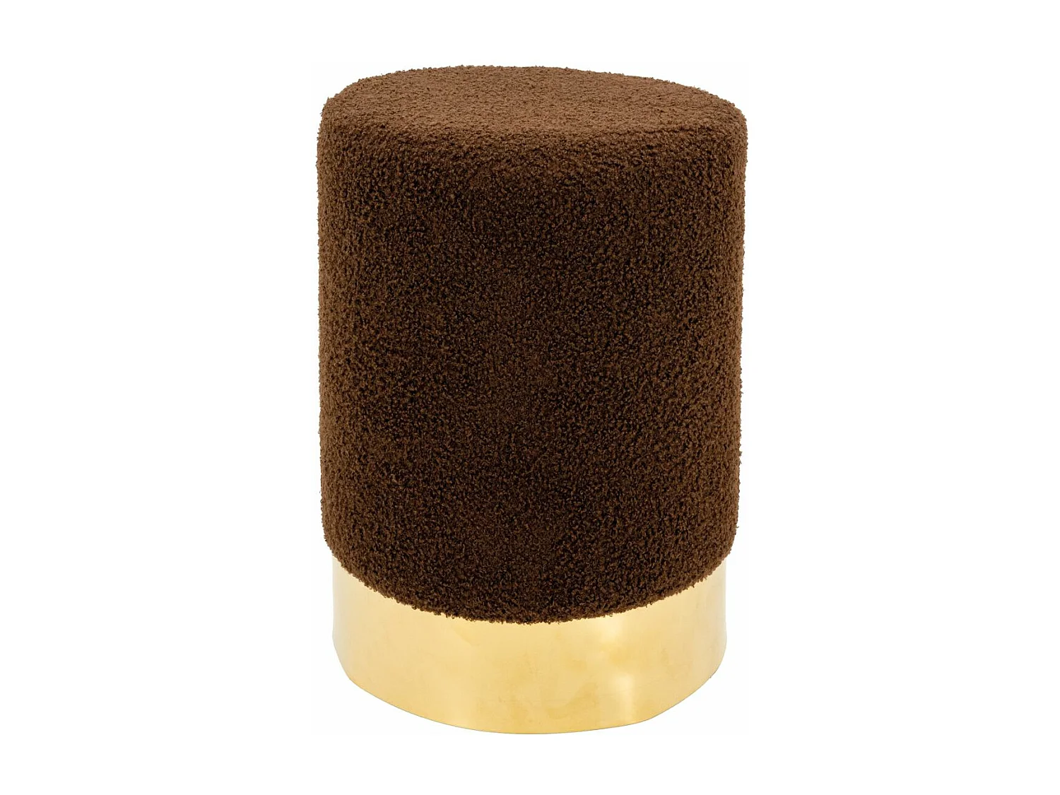 Pouf rond en bouclette et métal doré