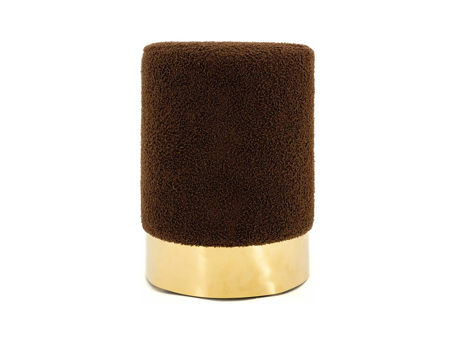 Pouf rond en bouclette et métal doré