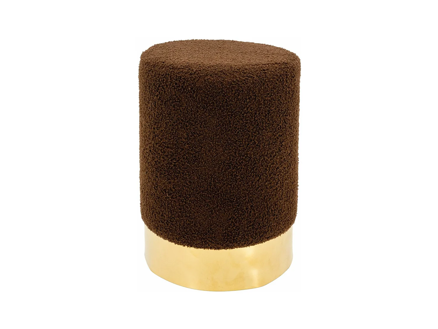 Pouf rond en bouclette et métal doré