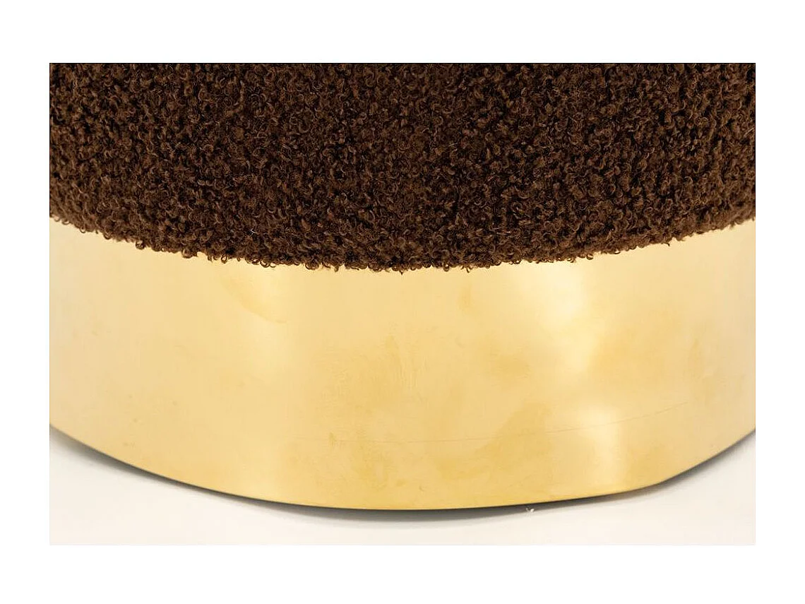Pouf rond en bouclette et métal doré