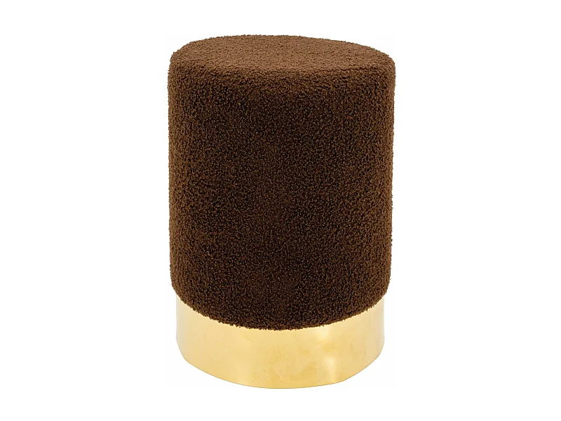 Pouf rond en bouclette et métal doré