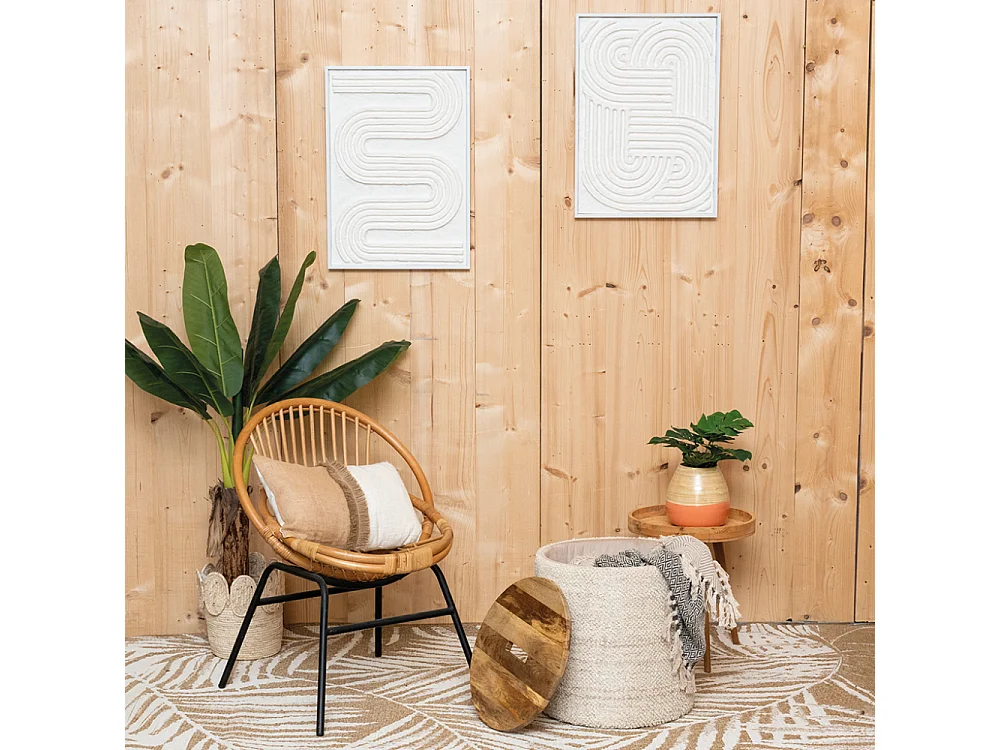 Pouf / coffre en laine et manguier