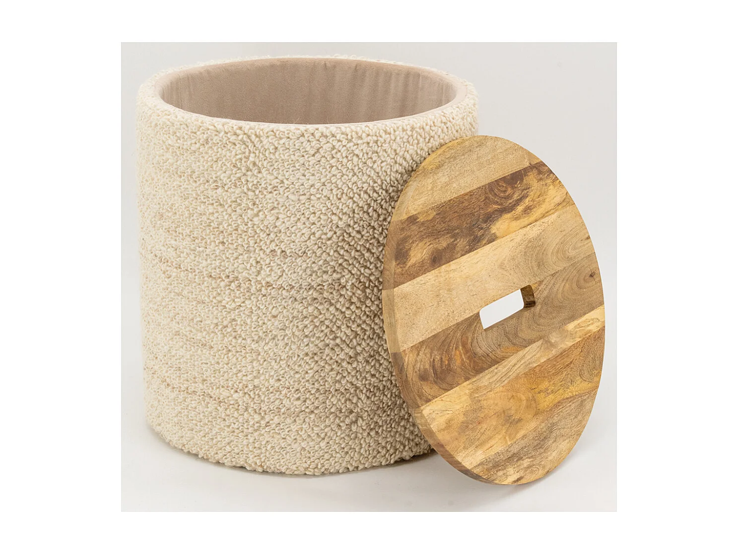 Pouf / coffre en laine et manguier