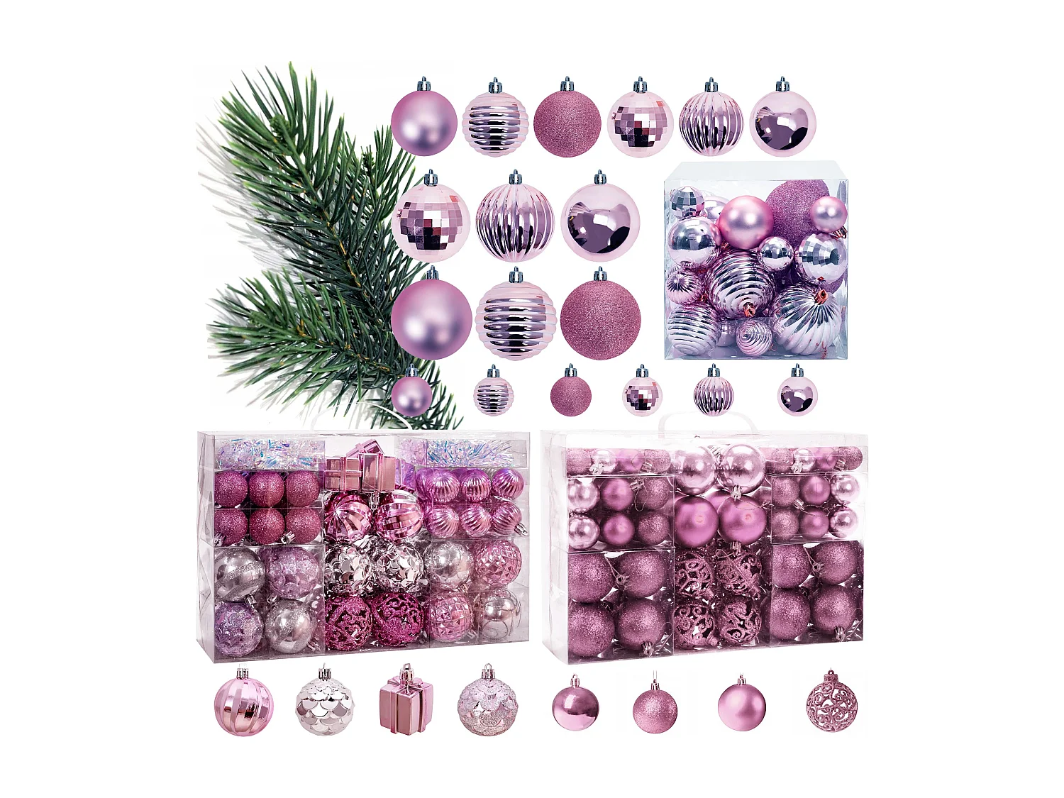ENSEMBLE BOULES DE NOËL 208 psc PINK