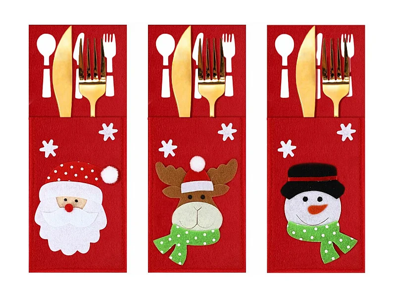 HOUSSE POUR COUVERTS DE NOËL  KF333 3PCS DARK RED