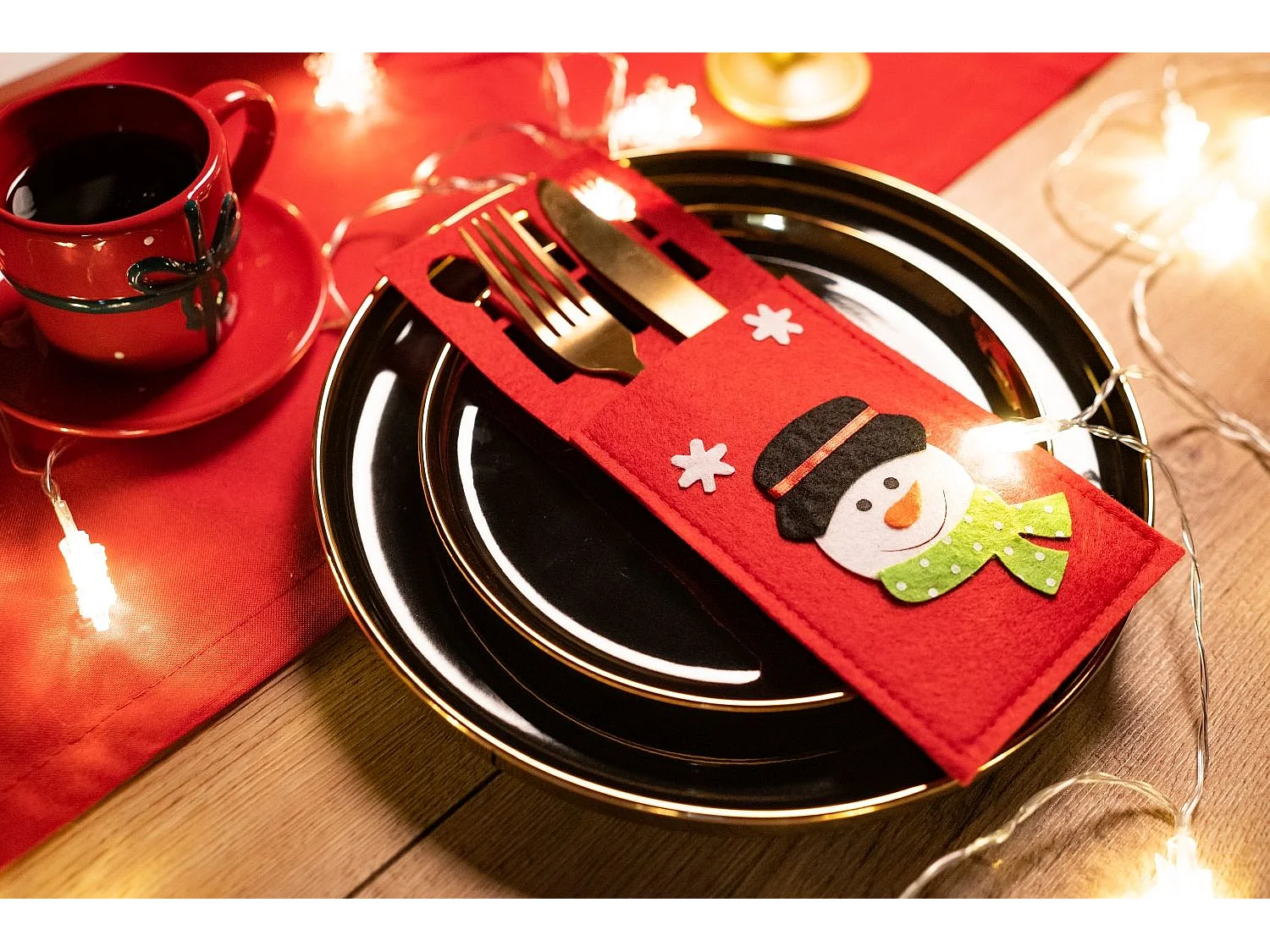 HOUSSE POUR COUVERTS DE NOËL  KF333 3PCS DARK RED