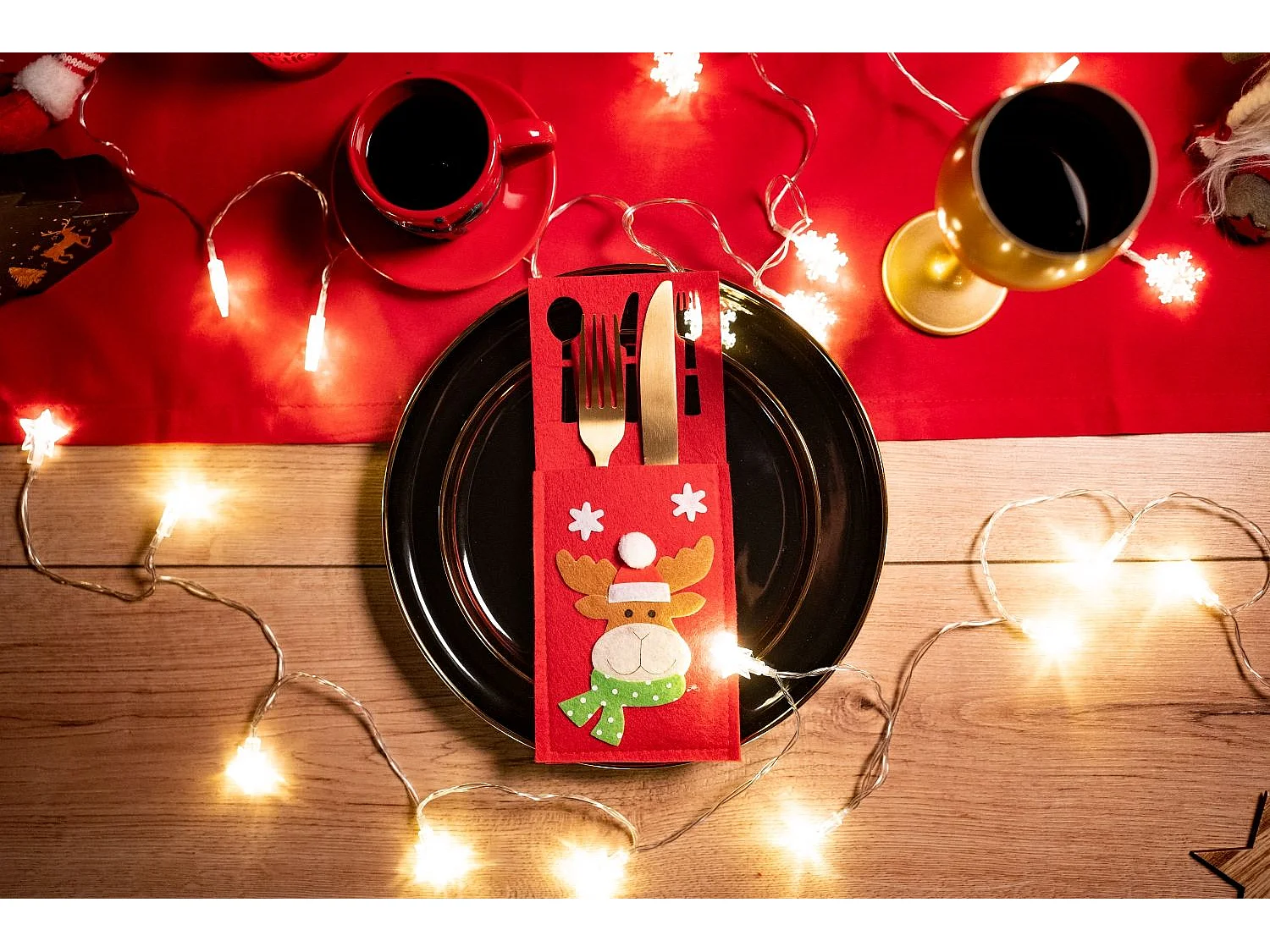 HOUSSE POUR COUVERTS DE NOËL  KF333 3PCS DARK RED