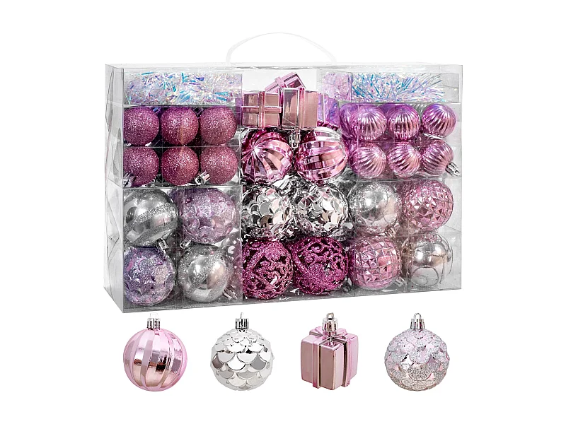 Ensemble de Boules de Noël en Plastique Rose 72 pièces